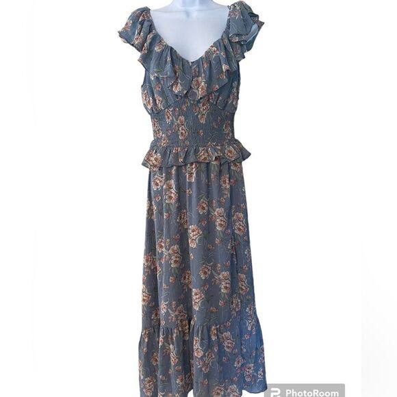 Floret Studios Floral Ruffled Chiffon Dress - Picture 1 of 8